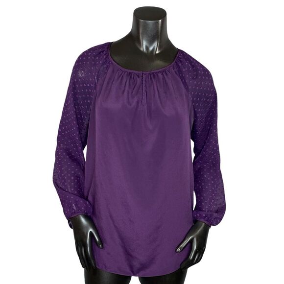 Daisy Fuentes Long Sleeve Blouse Womens Size Small Sheer Sleeves Front Button - Picture 1 of 6